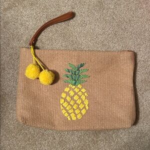 Pineapple Embroidered Tan Clutch